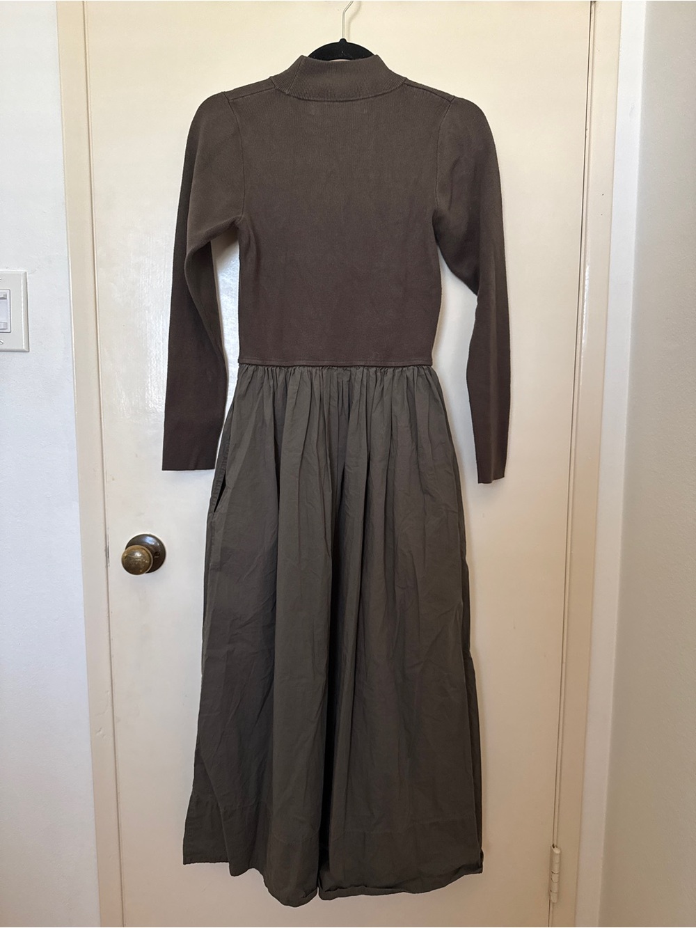 Marie Oliver Barrett mock neck multimedia dress in Olive Green Brown size L - Picture 8 of 12